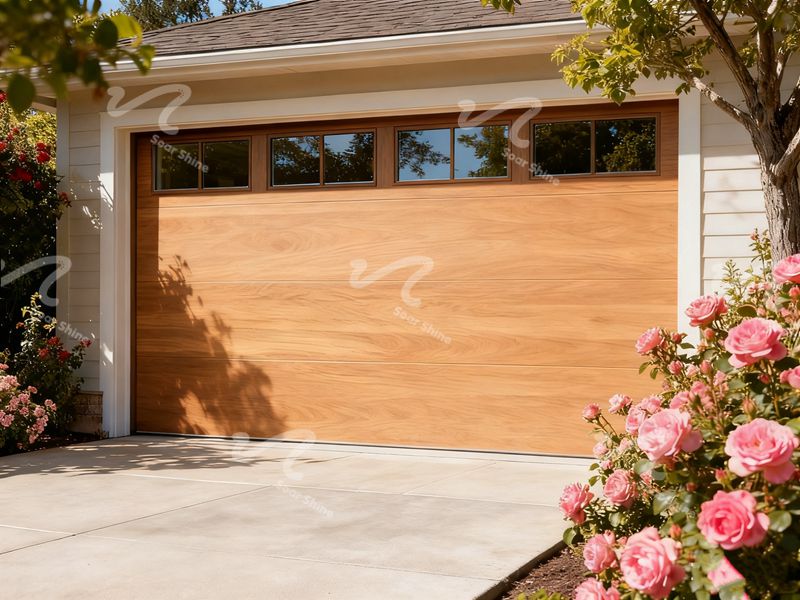 Puerta de garaje minimalista de veta de madera plana